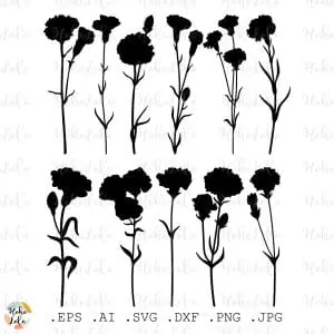 Carnation Svg Silhouette Plant Cricut Stencil Templates Clipart