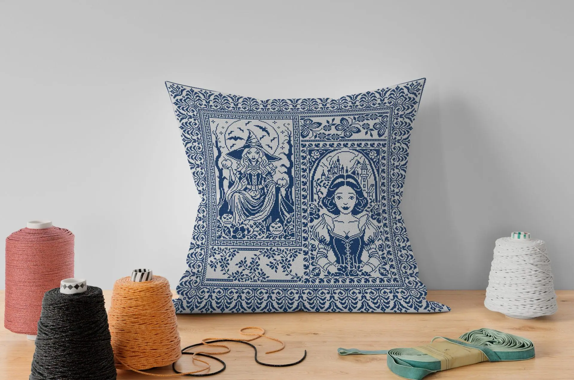 Cross stitch pattern Sampler Snow White 2 Embroidered pillow