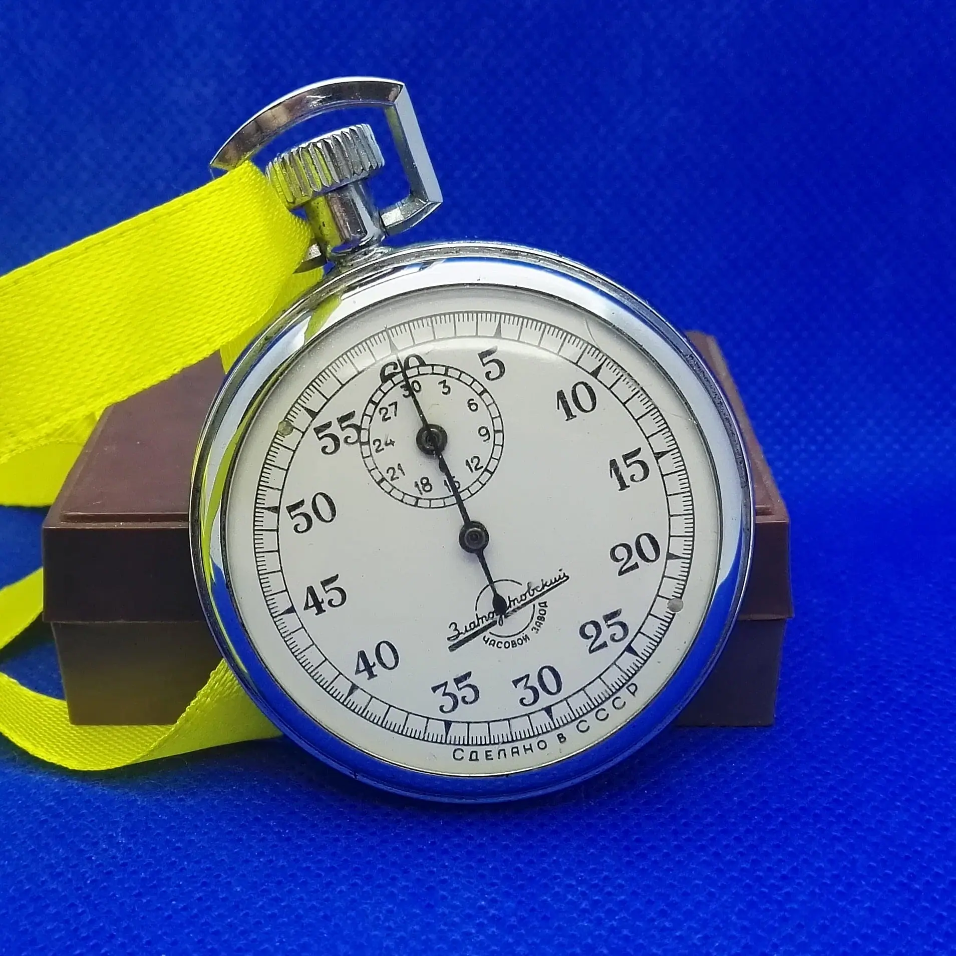 Vintage Soviet Stopwatch in box. Button Mechanical Stopwatch USSR