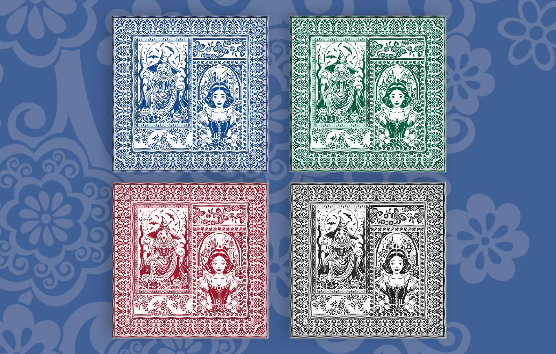 Cross stitch pattern Sampler Snow White 5 Four colors