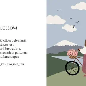 Women in blooming nature scenes illustration clipart