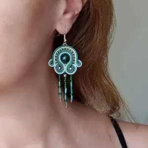 Long Green Earrings, Tassel earrings, Beaded Chandelier Earrings