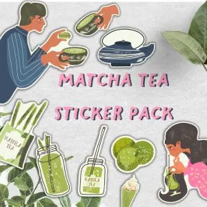 Matcha Tea sticker pack vector set
