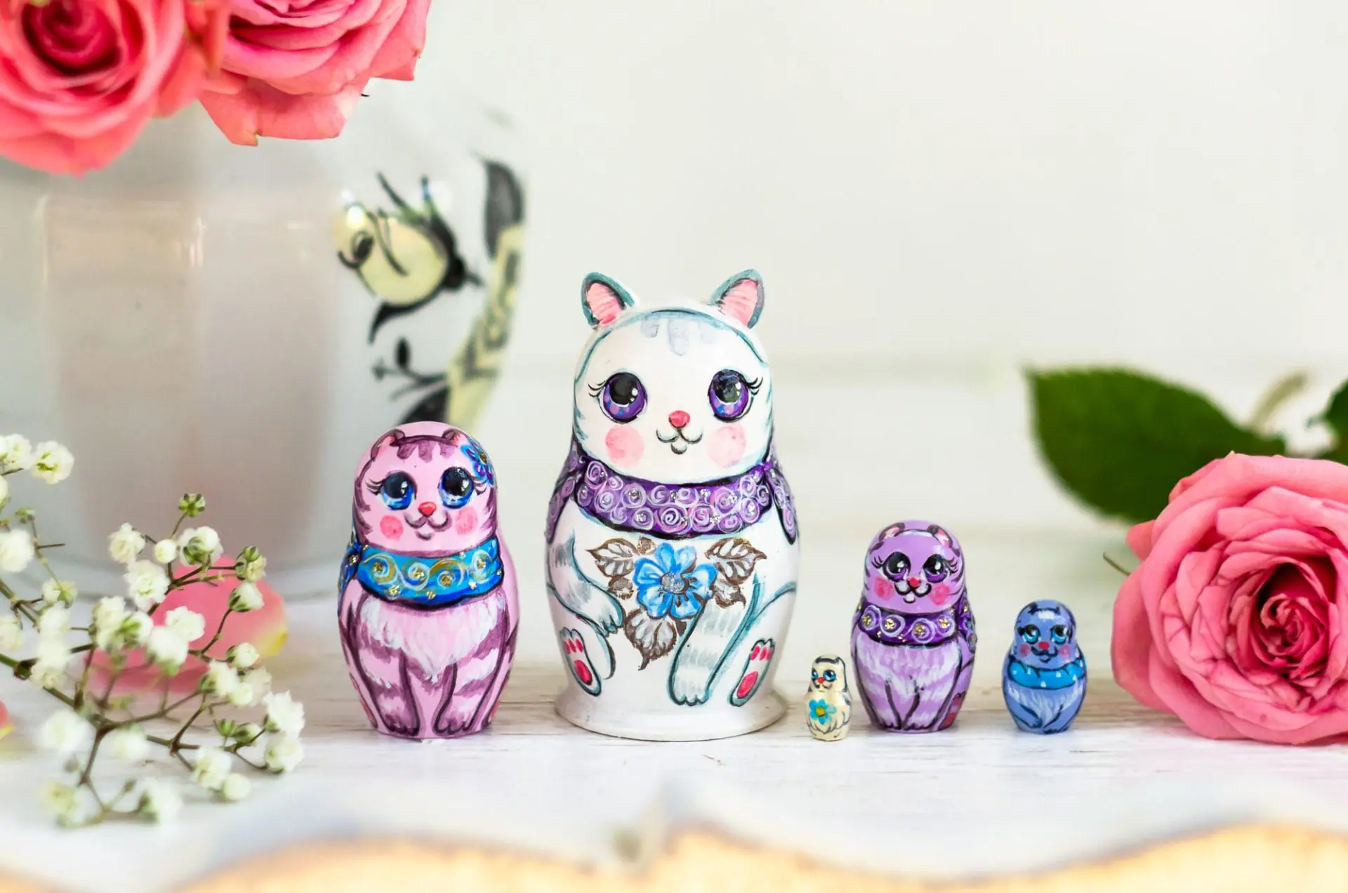 Cat mini nesting doll 2 inches , author’s hand painted