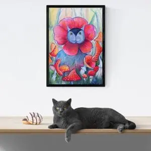 Cat naive art oil painting 16*23″ by Yalozik