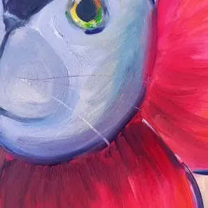 Cat naive art oil painting 16*23″ by Yalozik