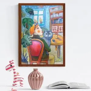 Cat naive art oil painting 16*23″ by Yalozik