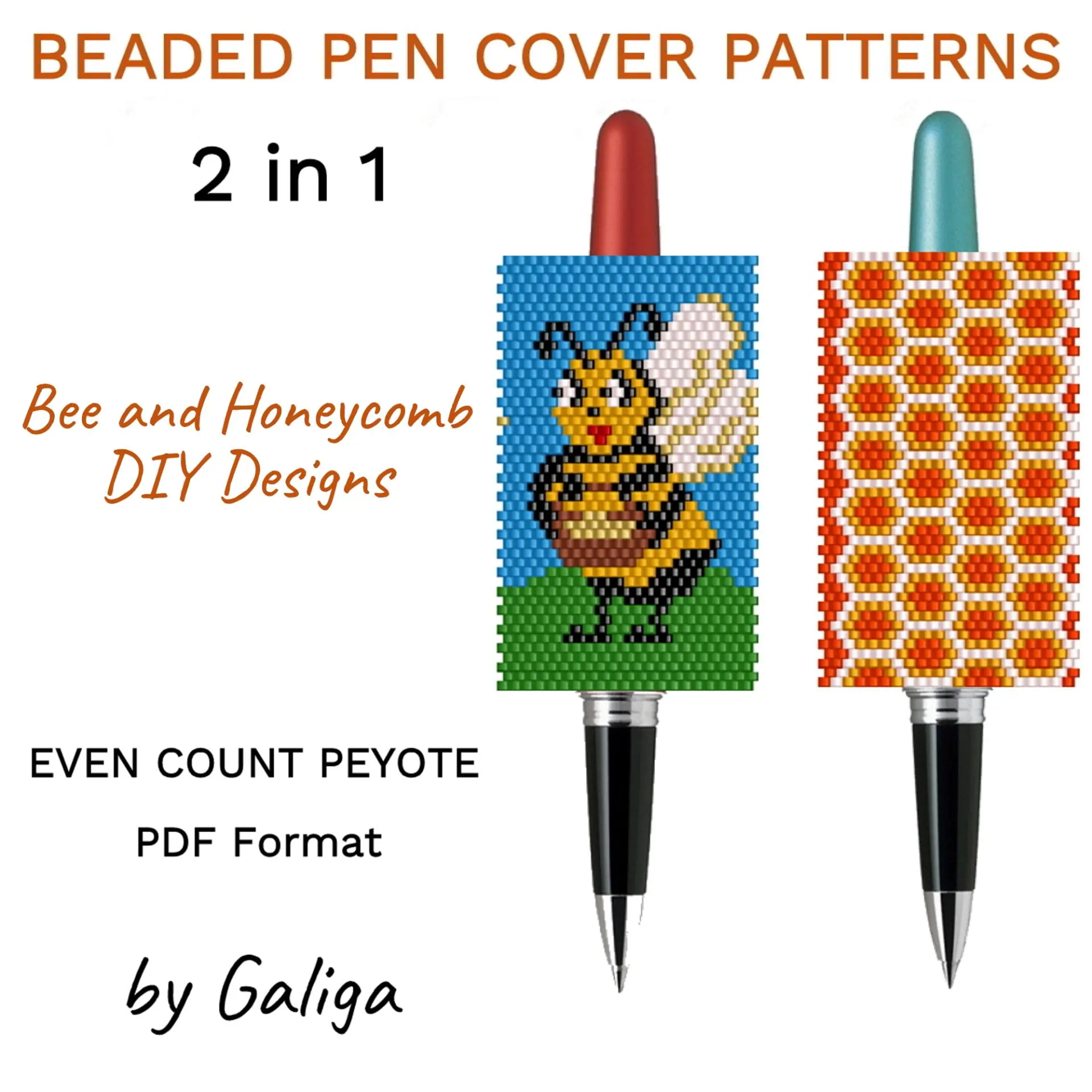 Bee and Honeycomb Pen Cover Patterns DIY Bead Pen Wraps Designs