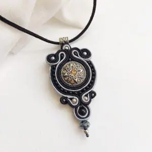 Black Necklace, Boho Ethnic Mandala Necklace, Soutache pendant