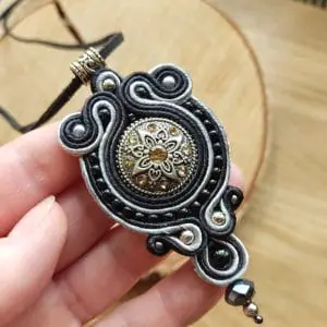Black Necklace, Boho Ethnic Mandala Necklace, Soutache pendant