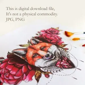 Fox Tattoo Design for Woman Peony Flowers And Fox Tattoo Idea
