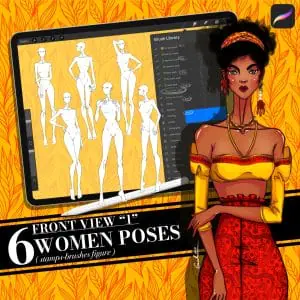 Procreate stamp brush, set of female figure Front View 1