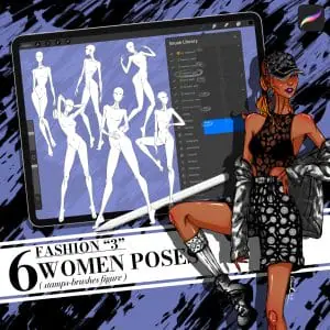 Procreate stamp brush, set of female figure Fashion 3