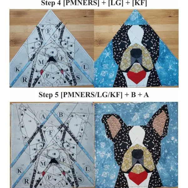 Boston terrier quilt block PDF patterns 4 versions