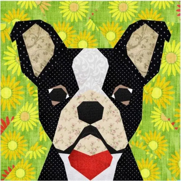 Boston terrier quilt block PDF patterns 4 versions