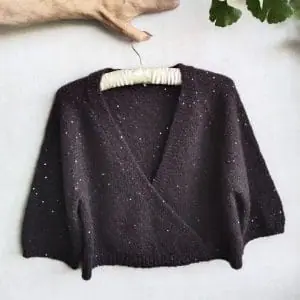 Espresso. Sparkling Crop Mohair and Alpaca Blend Wrap Pullover