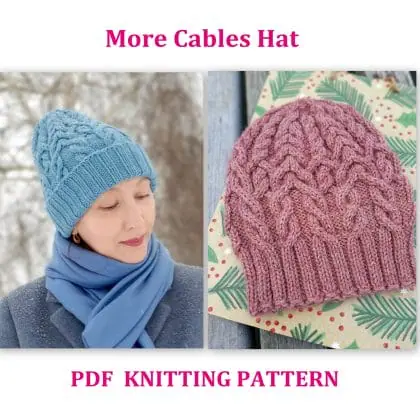 cable hat knitting pattern, 1 adult size beanie for woman
