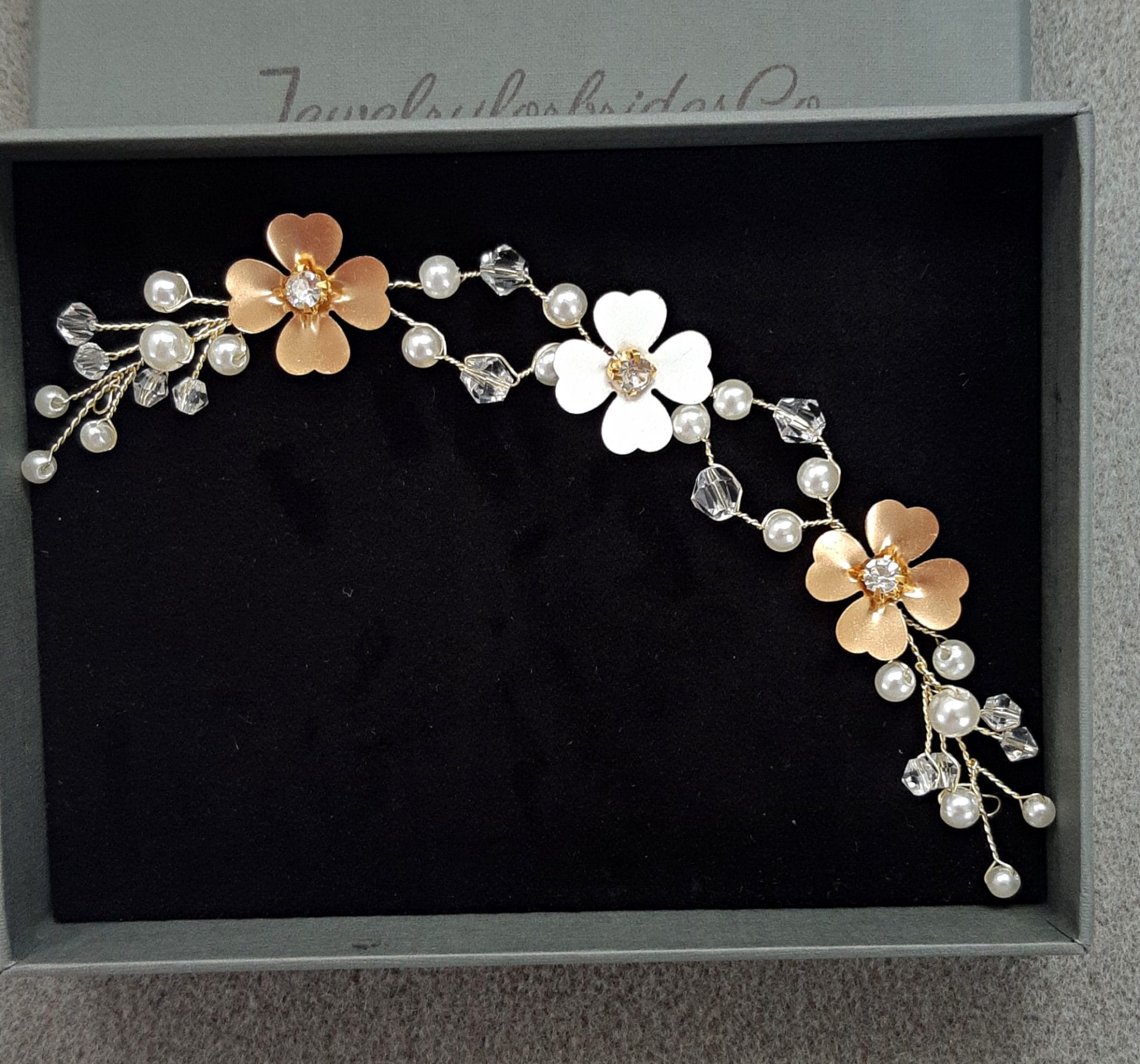 White gold hair piece Bridal flower hair vine Wedding headpiece