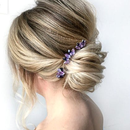 Purple crystal hair pins set of 3 Amethyst hair pins