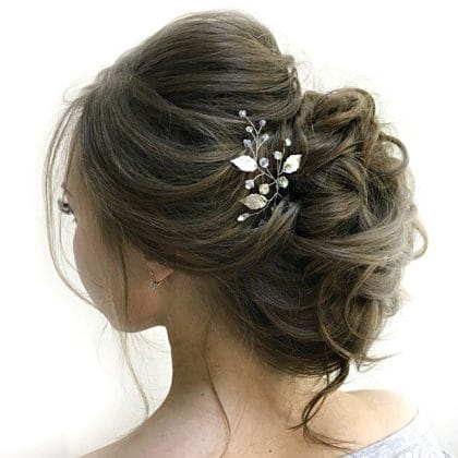 Bridal hair pin with brass leaves Small wedding hair piece