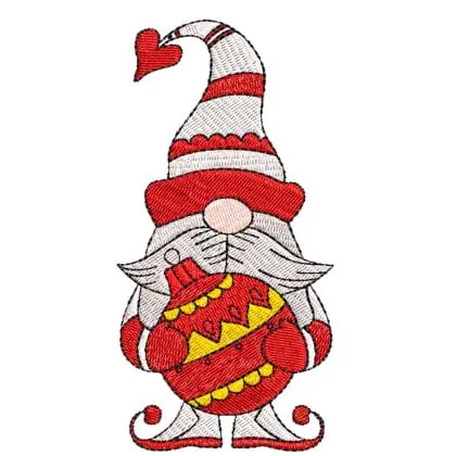 Machine Embroidery Gnome With a Christmas Ball