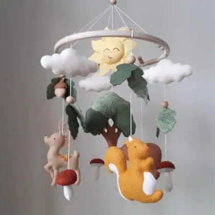 Mobile baby nursery decor woodland, crib mobile with forest animals, cot mobile