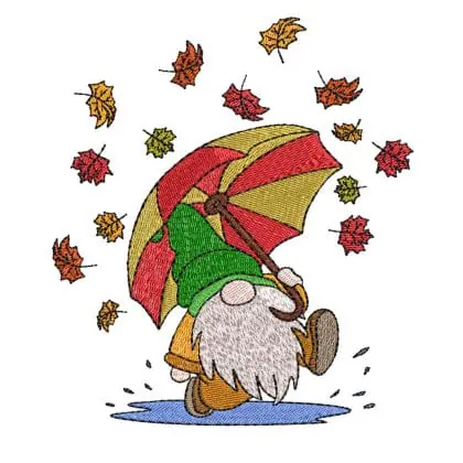 Machine Embroidery Autumn Gnome With Umbrella
