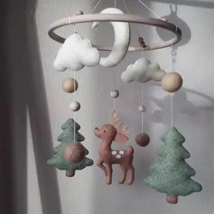 Mobile baby nursery decor woodland, forest deer crib mobile, expecting mom gift