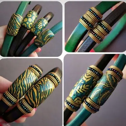 Polymer clay sliders for the regaliz leather Bracelet zamak