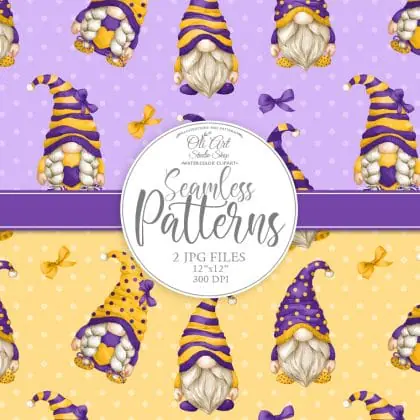 Gnomes. Cute characters. Digital paper seamless patterns.