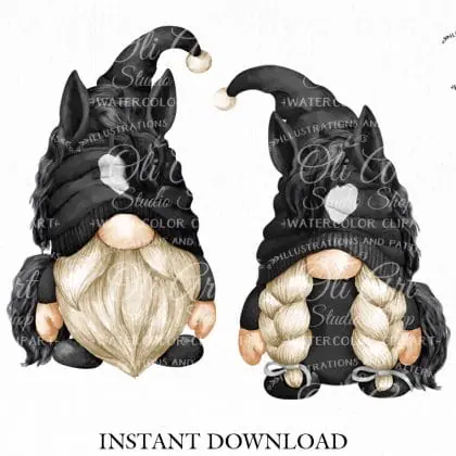 Horse black gnome, digital clipart png, love horse