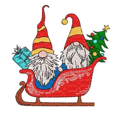 Machine Embroidery Gnomes on a Sleigh
