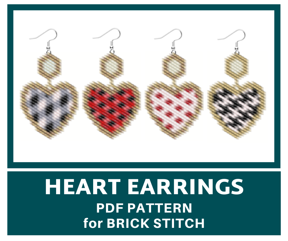 Heart earrings brick stitch bead pattern