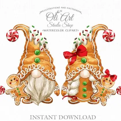 Christmas gnome children digital clipart, Gingerbread Man