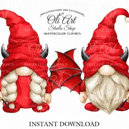 Gnomes demons clipart, сute characters.
