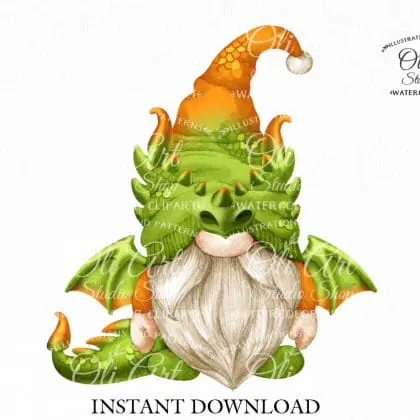 Orange Dragon gnome, clip art png, сute characters