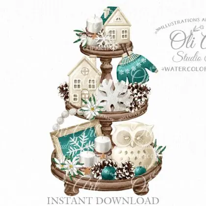 Christmas tiered tray design, png file hand drawn graphics