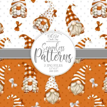 Gnomes. Cute characters. Digital paper seamless patterns.