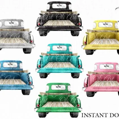 Trucks png, pickup, digital clip art, vintage truck, retro trucks