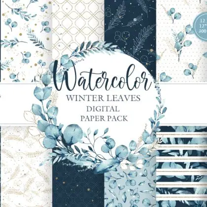 Watercolor winter leavesDigital seamless pattern clipart