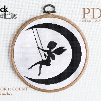 Fairy on the moon cross stitch pattern