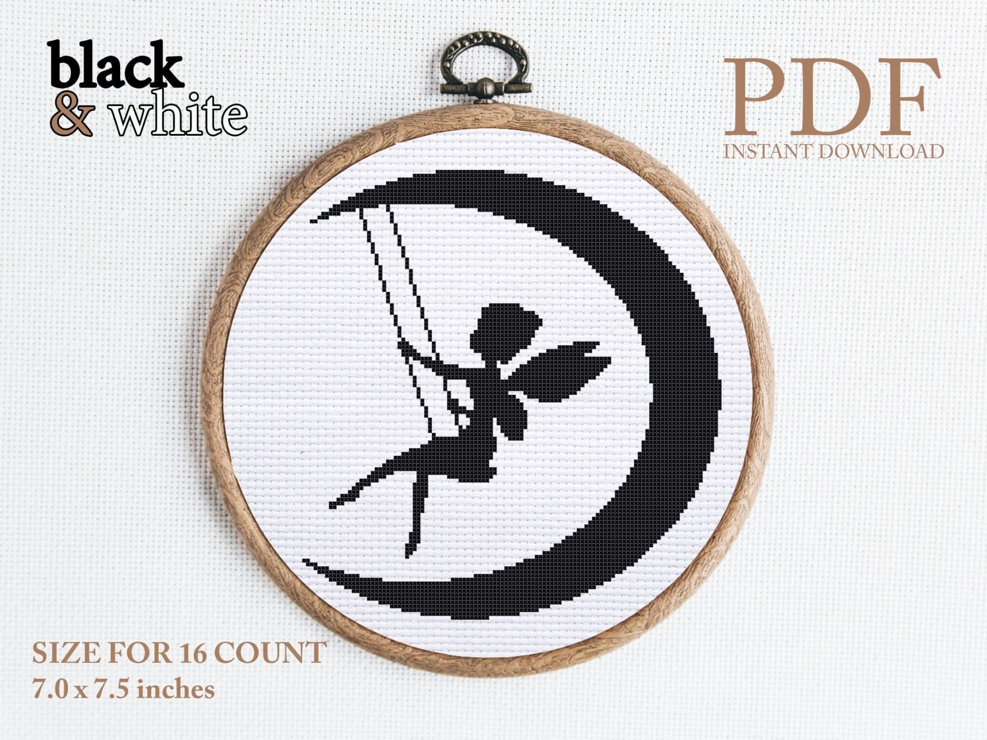 Fairy on the moon cross stitch pattern