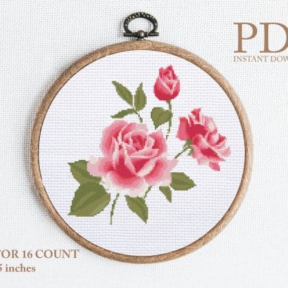 Skull with roses cross stitch pattern