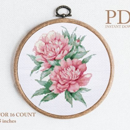 flowers peonies cross stitch pattern