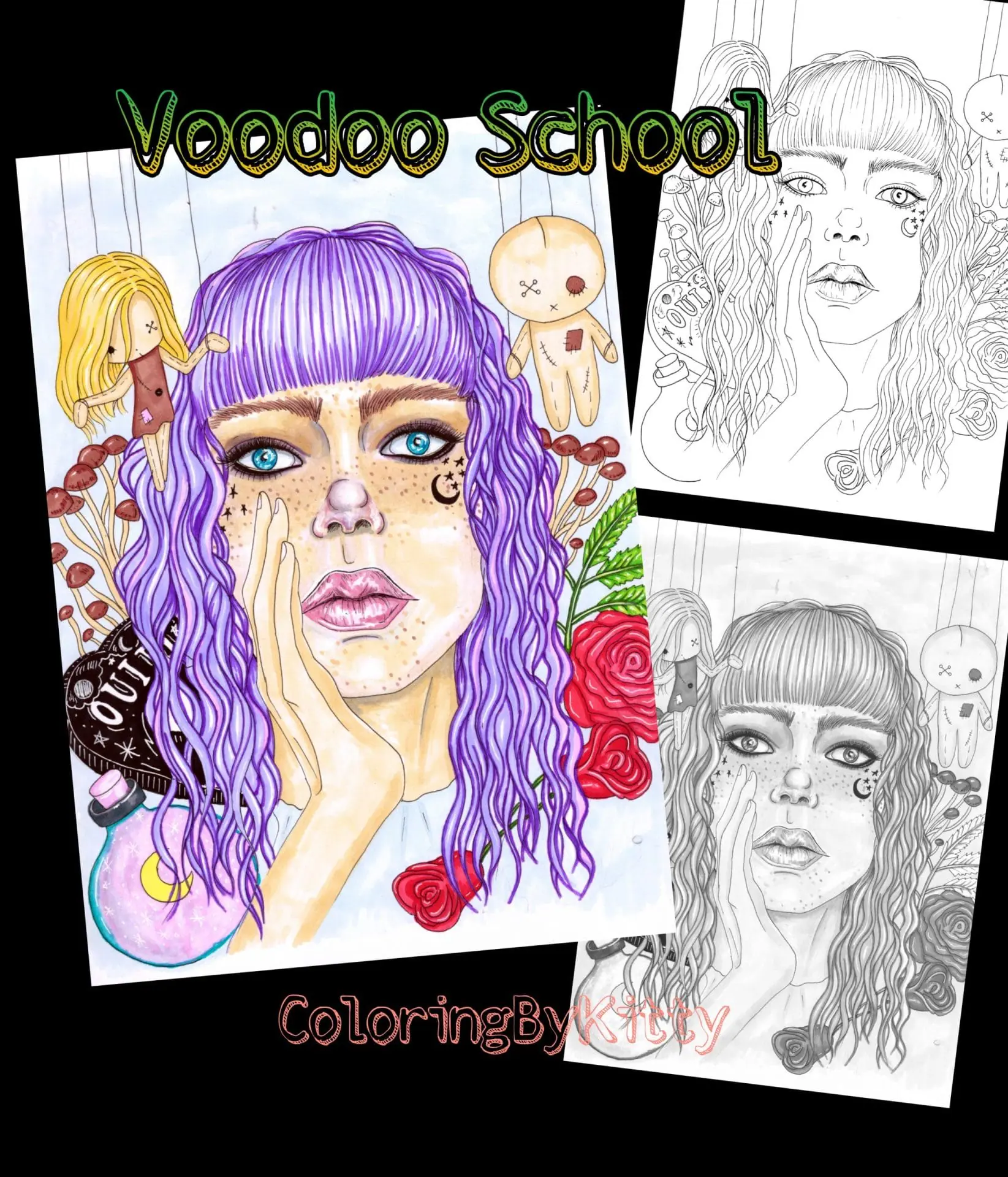 A digital coloring page "Voodoo School" by ColoringByKitty 1 A digital coloring page "Voodoo School" by ColoringByKitty
