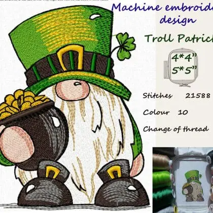 Machine Embroidery Design Troll Patrick Gnome DIGITAL EMBROIDERY