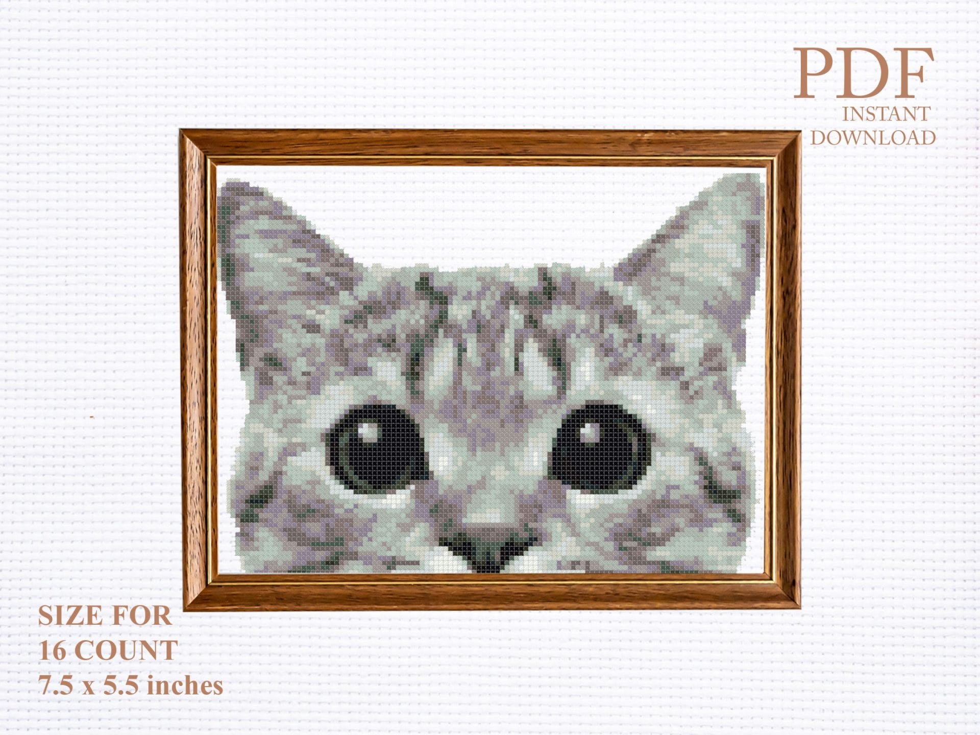 Grey cat cross stitch pattern
