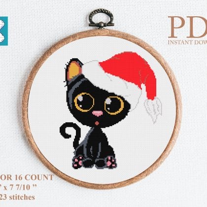 Santa cat cross stitch pattern PDF
