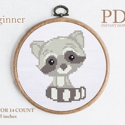 Raccoon cross stitch pattern PDF