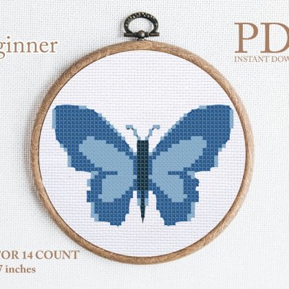 Butterfly blue cross stitch pattern